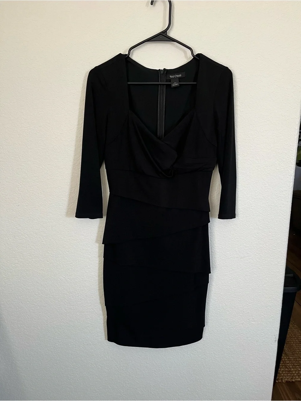 White House Black Market Black Draped Layered Sheath Dress